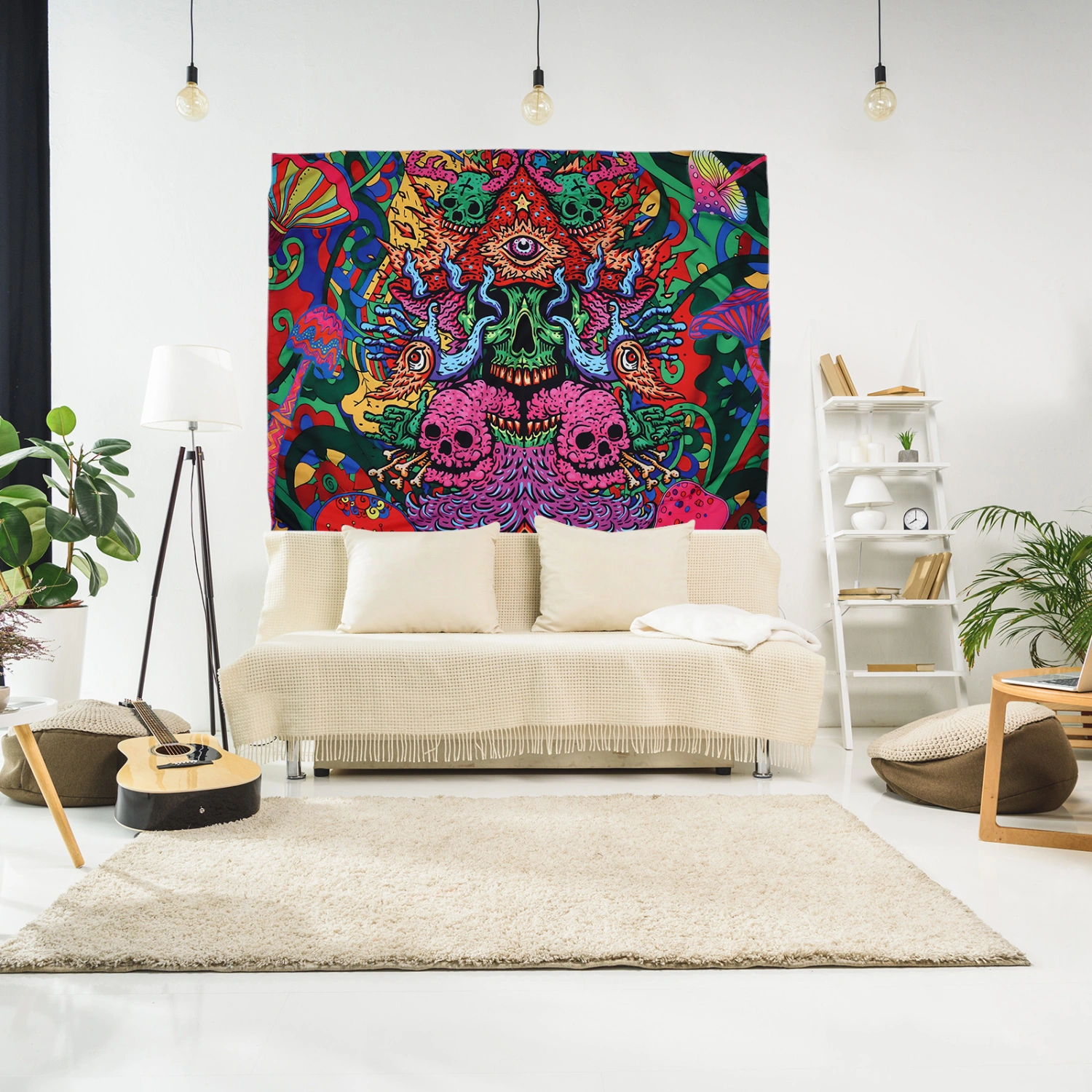 Skull Pattern Tapestry Colorful Mysterious Art Tapestry for Bedroom Living Room