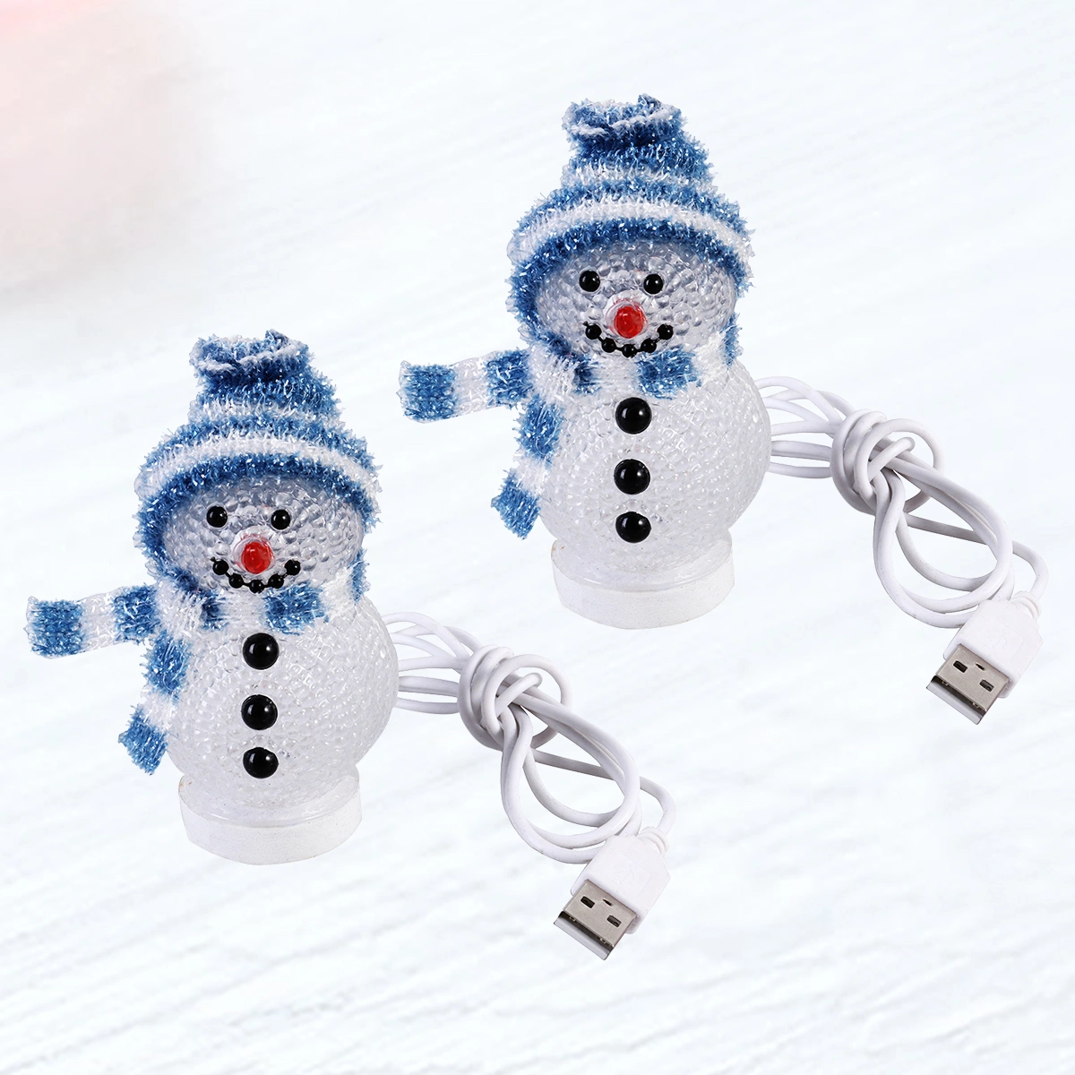 2pcs Christmas LED Light Desktop Snowman Lamp Bedside Decorative Light Home Decor Lamp for Living Room Bedroom (Blue and White Hat)