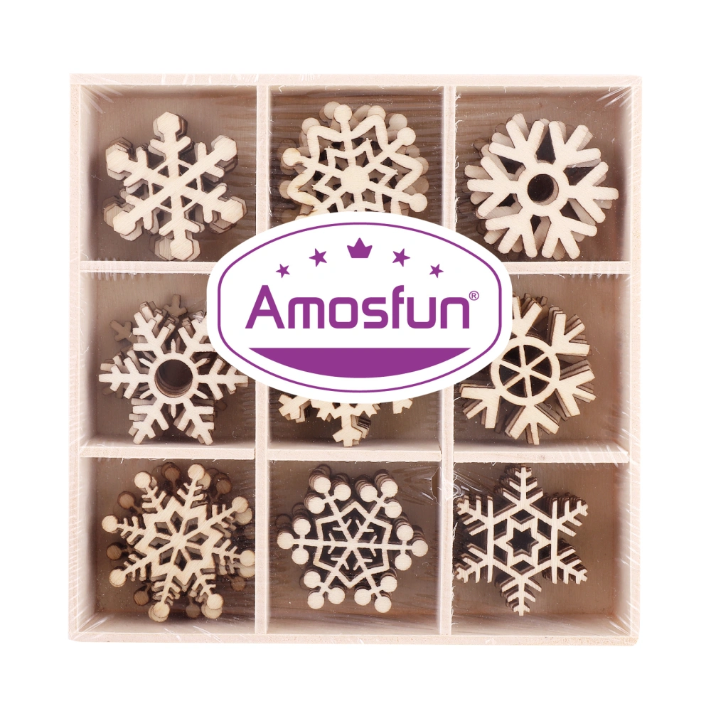 Amosfun 72 Pcs Christmas Hanging Pendants Wooden Decorative Hanging Chips Snowflake Shaped Hanging Ornaments for Christmas Xmas Festival