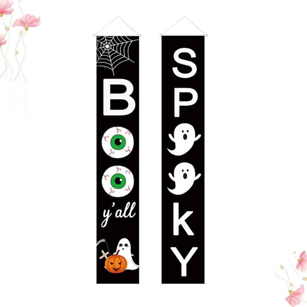 1 Pair Halloween Door Curtain Spirit Festival Couplet Banner Outdoor Hanging Flags Decorations Hanging Sign Flag Pendant Party Supplies for Party (Black)