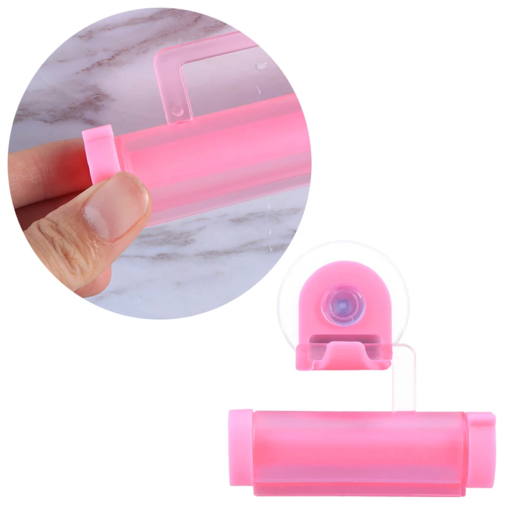 Reusable Rolling Toothpaste Squeezer Wall Mounted Sucker Toothpaste Dispenser Suction Hanging Holder Squeeze for Home Bathroom Hotel (Pink)