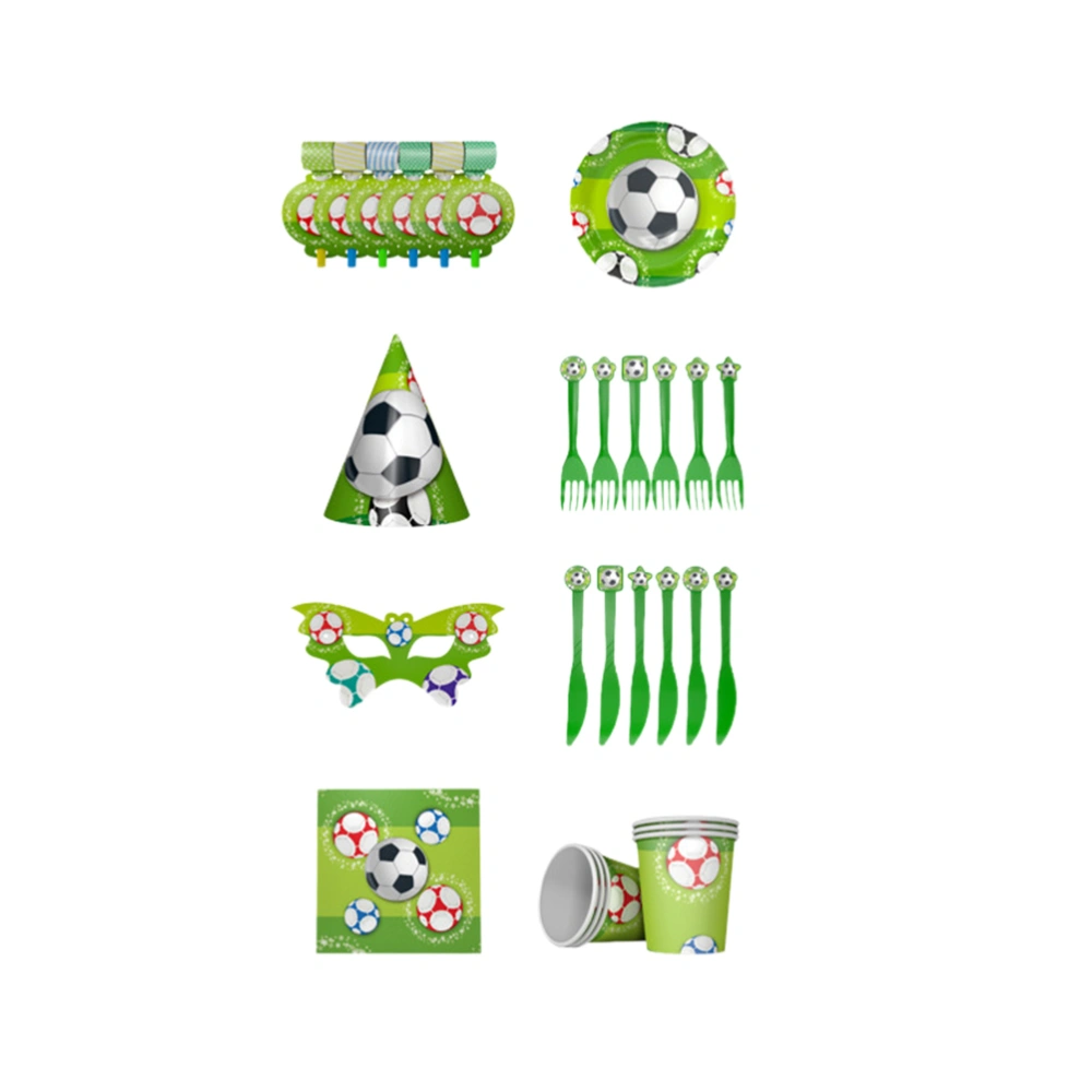 Football Soccer Birthday Party Theme Party Green Festive Supplies Decoration Set with Napkins Forks Knifes Plates for Children Kids