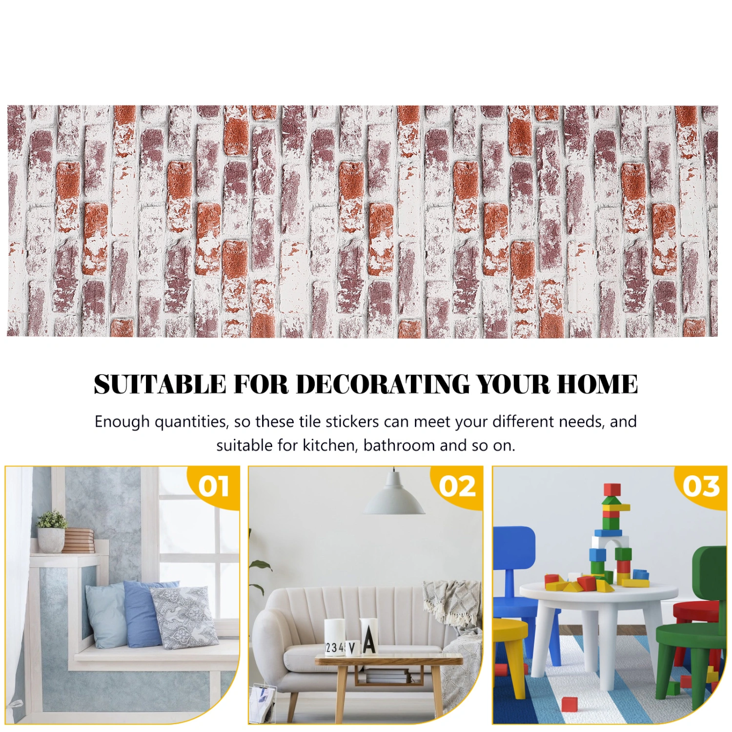 1 Roll Brick Wall Stickers Vintage Wall Decals Self-Adhesive Wall Tiles Peel and Stick Wallpaper
