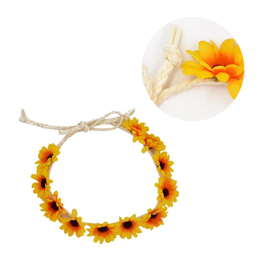 2pcs Cloth Sunflower Headbands Wreath with 10pcs Hairpins for Beach Seaside Decoration