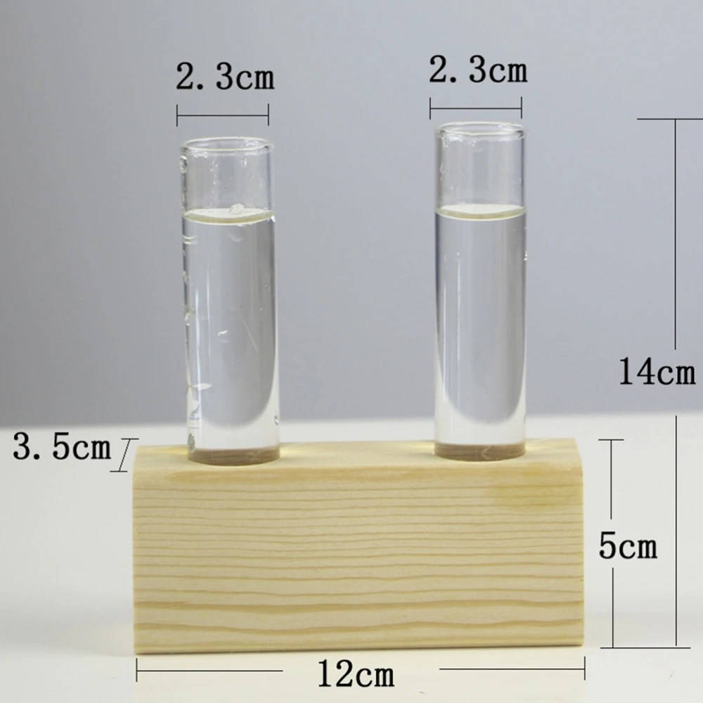 1Pc Creative Test Tube Glass Vase Adornment Wooden Rack Hydroponic Plant Vase Double-tube Hydroponics Container (Random Pattern Wooden Rack)