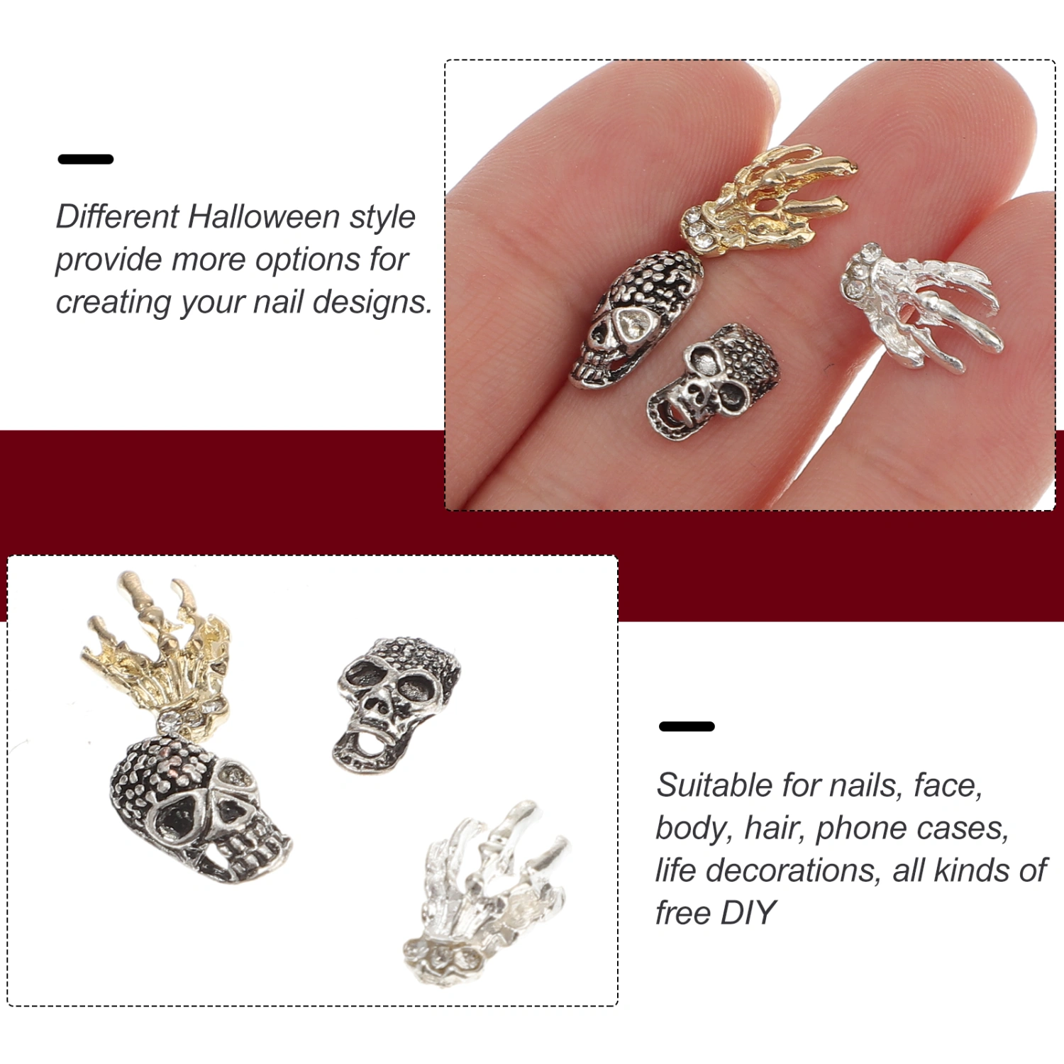 40pcs Halloween 3D Nail Art Charms Skull DIY Nail Art Charms  Halloween Nails Decoration