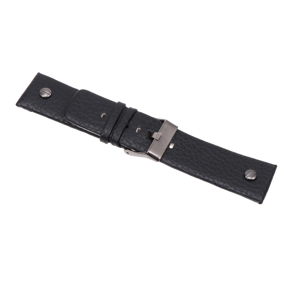 PU Leather Watchstrap Buckle Flat Pattern Strap Fashion Watch Band Replacement Wristband Bracelet Strap for Women and Men (Black 26mm)