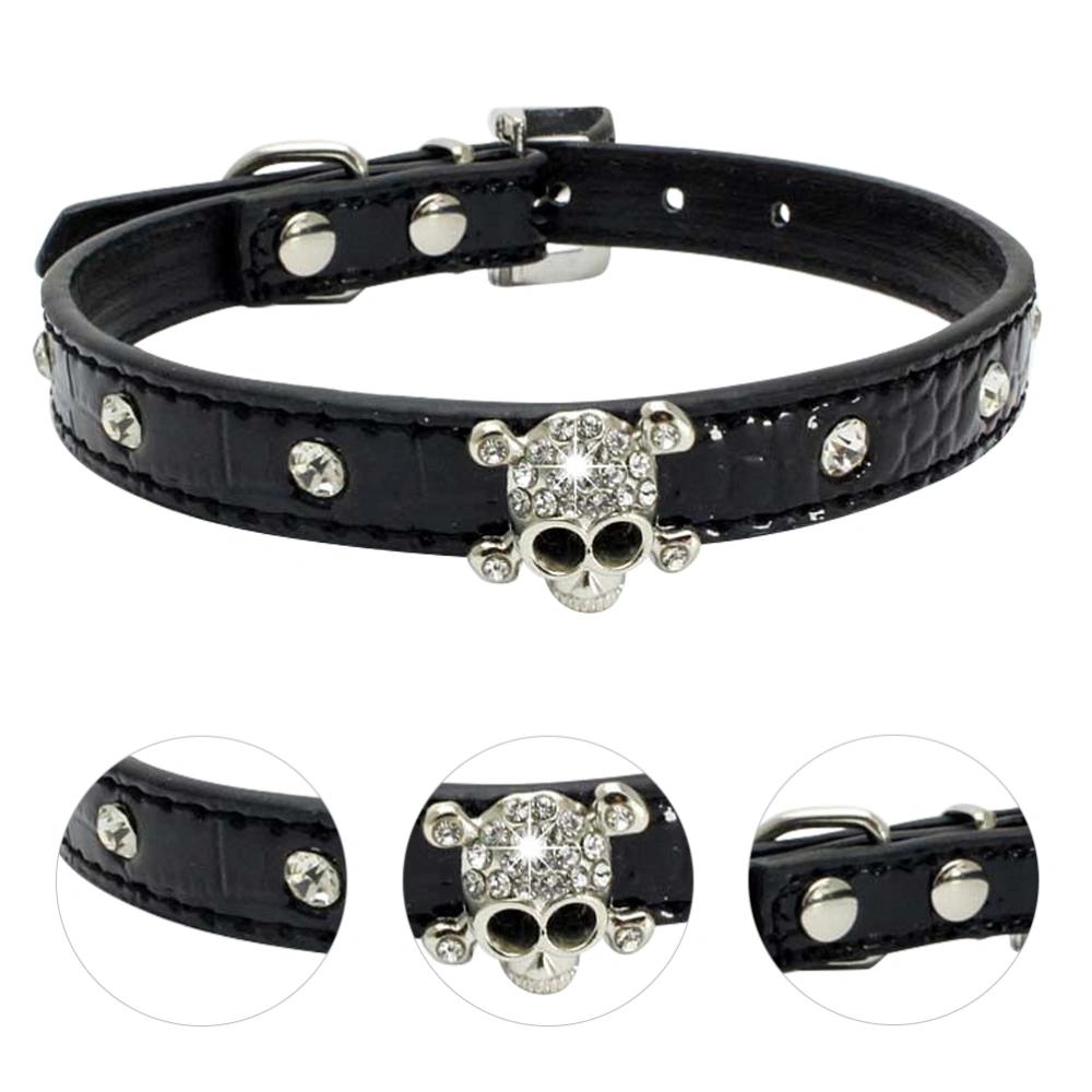 1 Pc Halloween Pet Collars PU Stylish Skull Design Crystal Dog Collars (Size M)