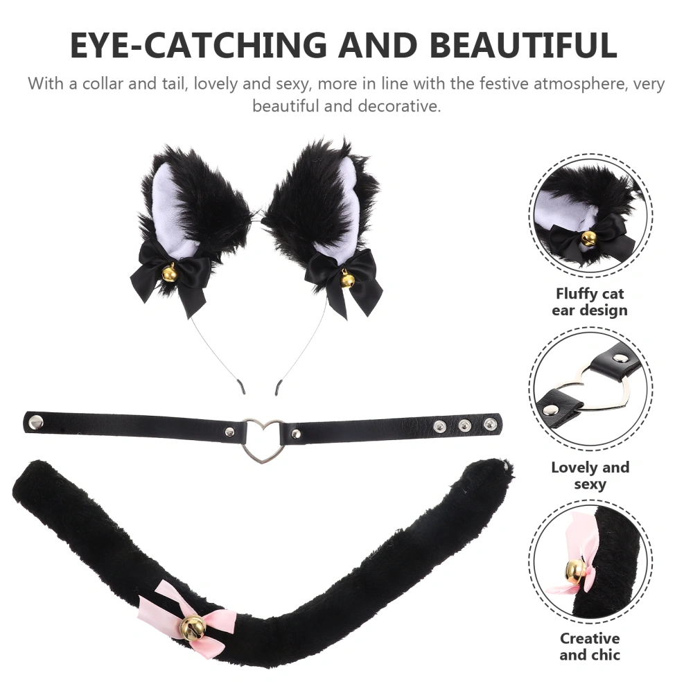 1 set of Lovely Cat Ear Headdress Collar Party Hairband Cosplay Hairwear Tail