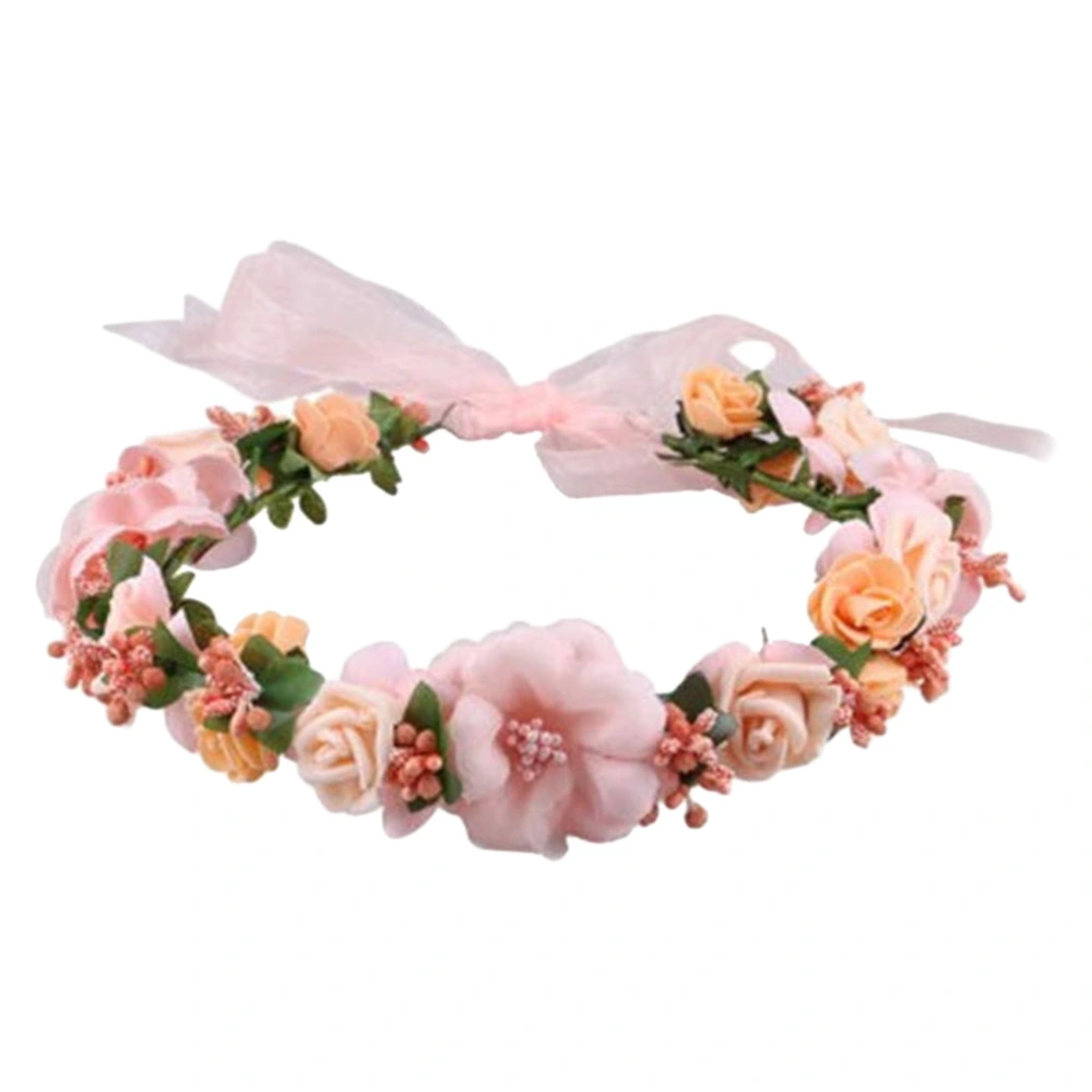 Flower Headband Hair Wreath Floral Garland Crown Headpiece for Bride Bridesmaid (Light Pink)