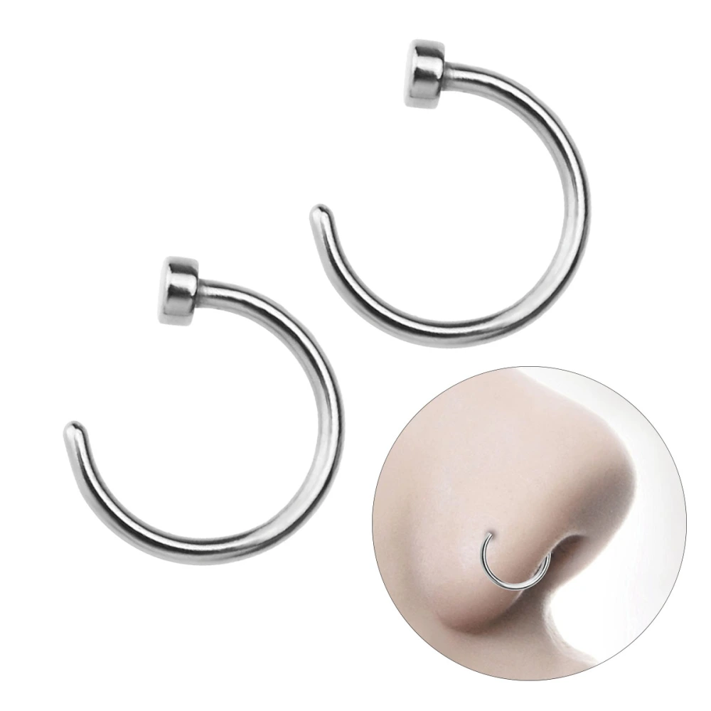 2 pcs Unisex Surgical Titanium Steel Open Nose Ring Nose Piercing Stud 6mm (Silver)