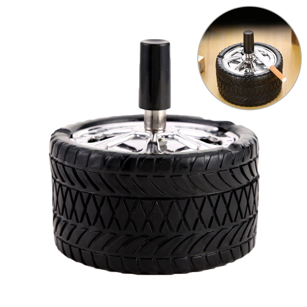 Creative Car Tires Ashtray Press Rotary Portable Ash Tray Ashtray Metal Ashtrays with Lids Silicone Ashtray (Black)