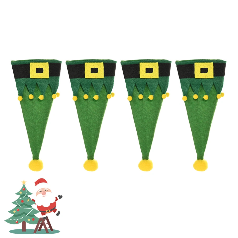 4 Pcs Christmas and Fork Mini Bottle and Fork Cover Table Wine Bottle Decoration for Home Restaurant (Green)