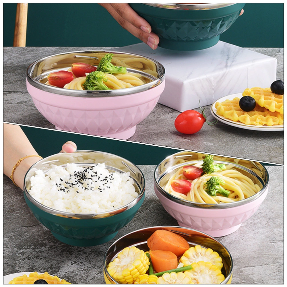 2pcs Stainless Steel Noodle Bowl Household Food Storage Bowl Rice Holder Food Bowl