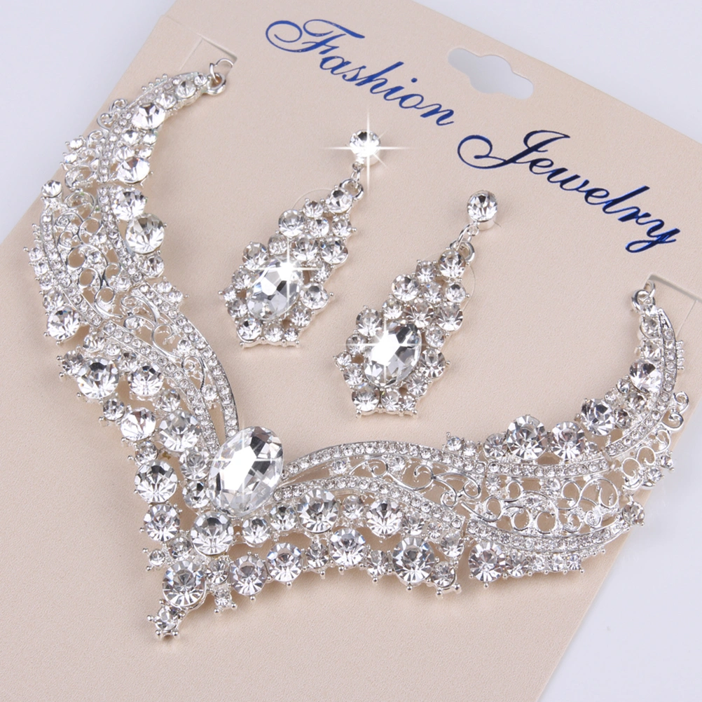 Women Western Fashion Wedding Jewelry Sets Crystal Pendant Necklace Earrings Sets Accessories for for Bridal