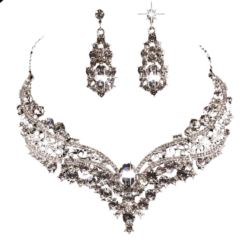 Women Western Fashion Wedding Jewelry Sets Crystal Pendant Necklace Earrings Sets Accessories for for Bridal