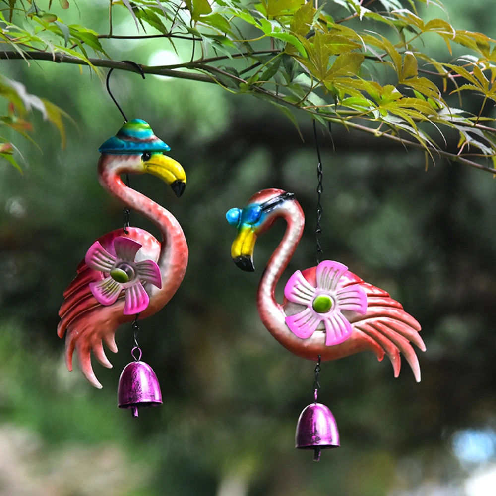 Flamingo Wind Chime Iron Crafts Hanging Pendant Garden Wind-bell Decor (Pink)