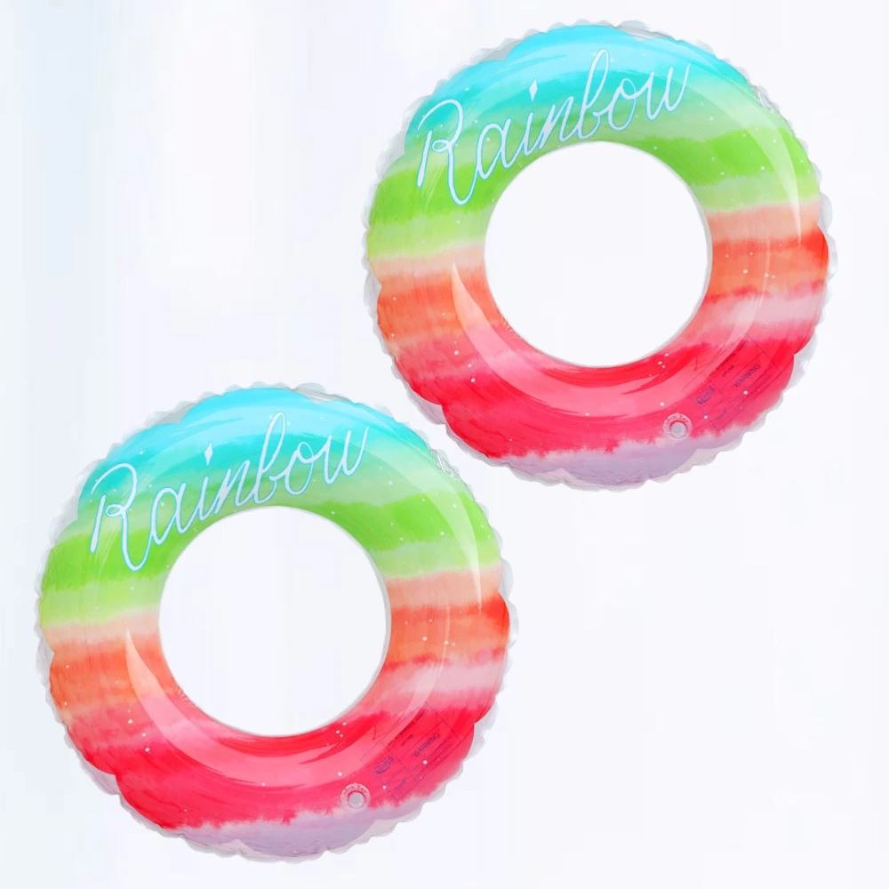 2pcs Thicken Plastic Rainbow Design Inflatable Swimming Ring Safety Aid Float Seat Ring Sports Accessory for Adults Children (120g, Rainbow Color)