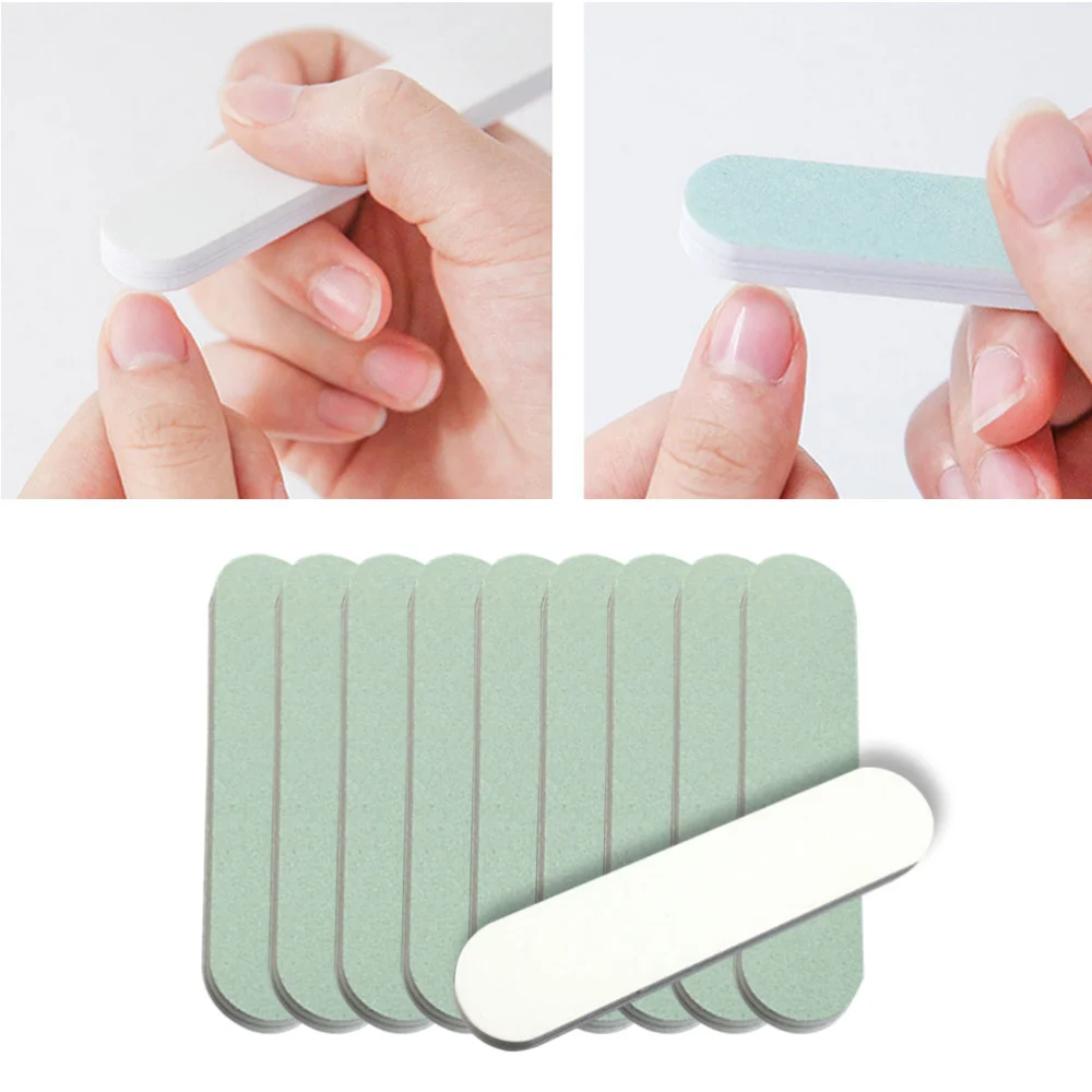 10pcs Durable Double-sided Nail Files Emery Board Nail Buffers Sanding Blocks (Green and White)