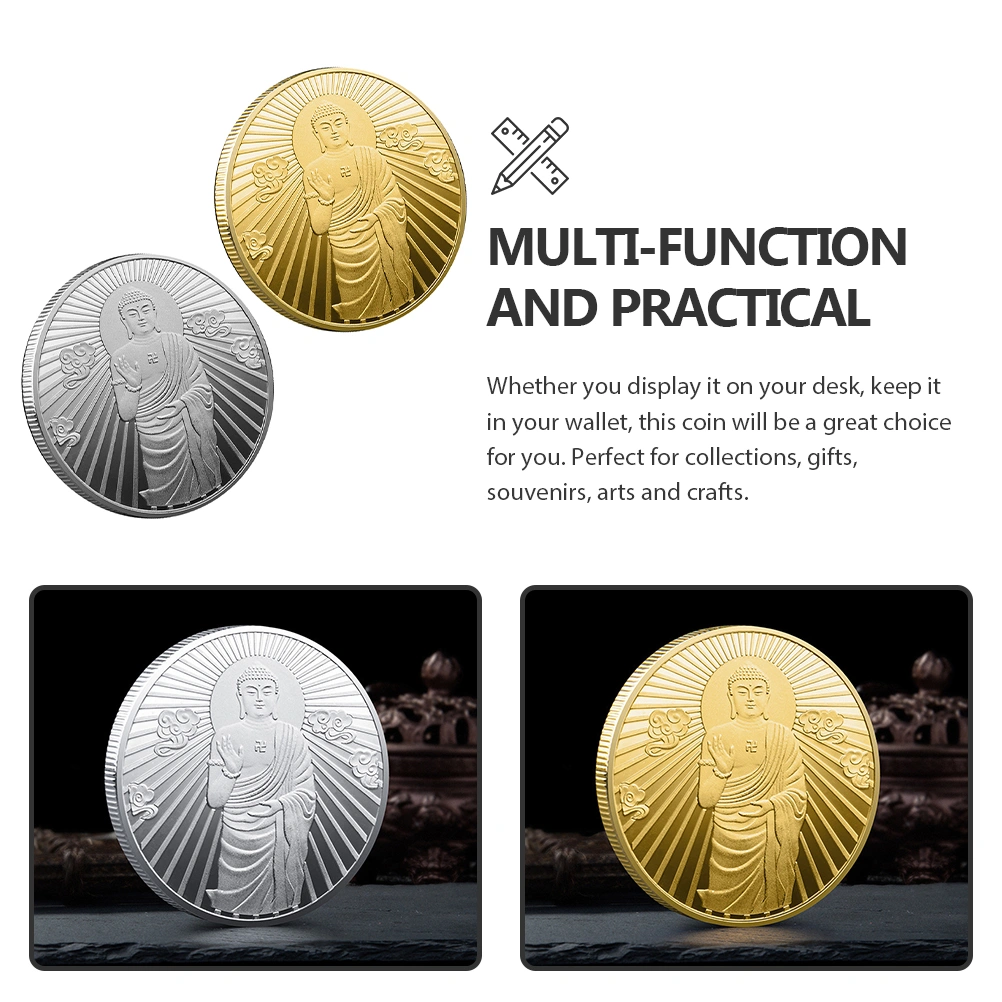 2 Pcs Buddhism Style Commemorative Coins Religious Buddha Embossed Souvenir Coins