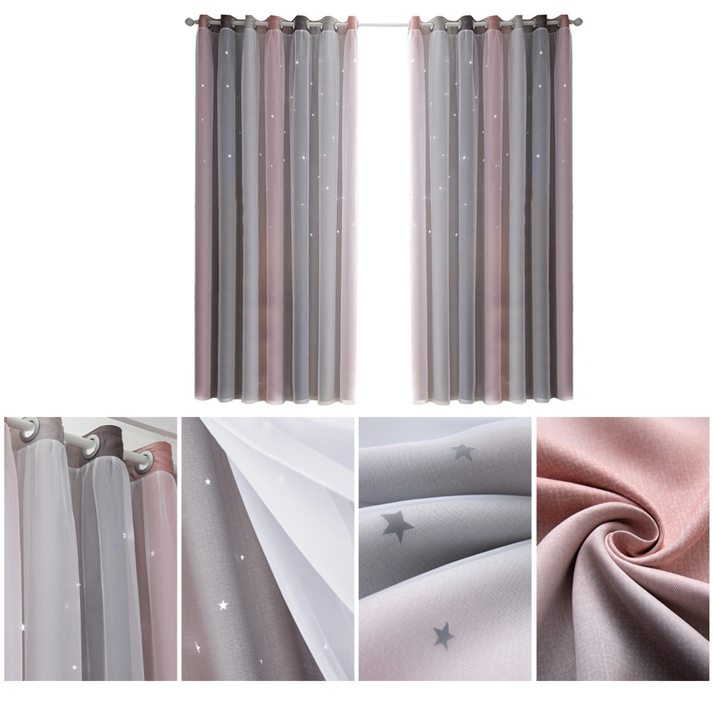 2Pcs Gradient Color Double-Layer Window Tulle Curtains Sunshade Window Curtains