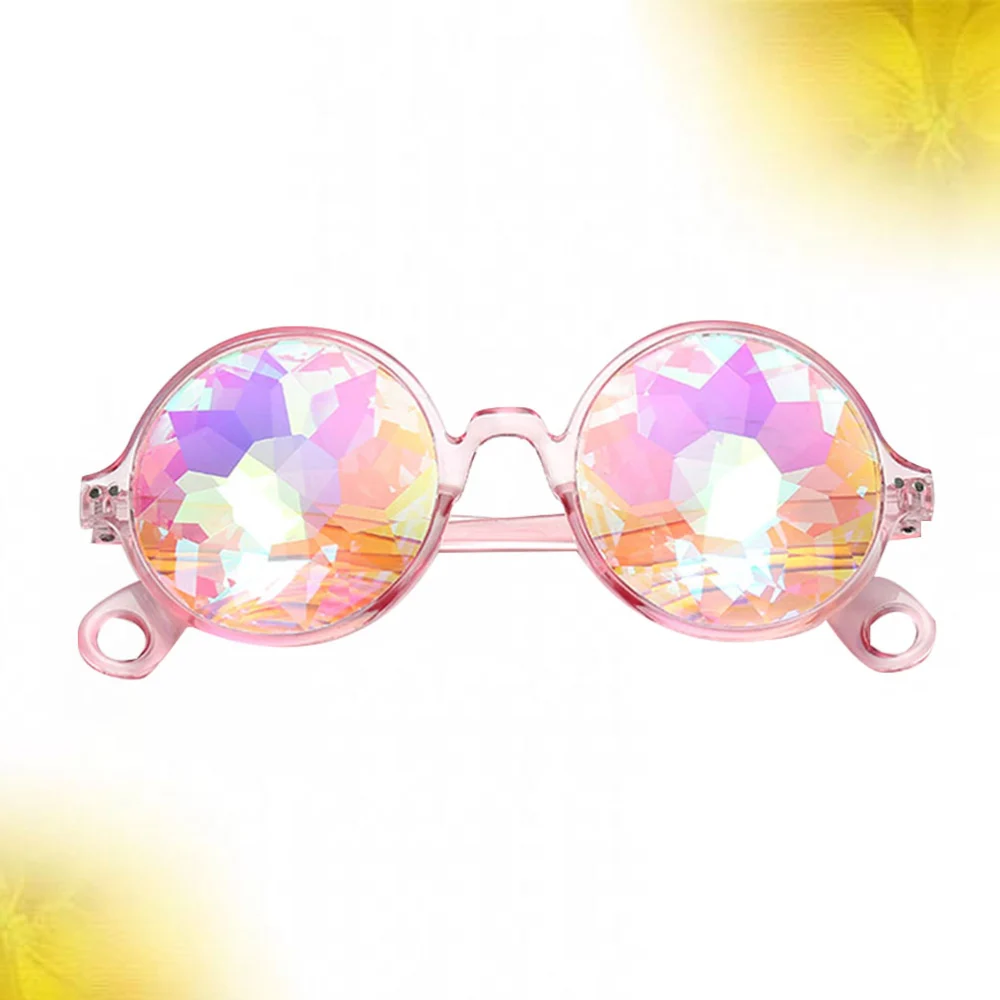 Creative Kaleidoscope Glasses Chic Sunglasses Fashion Glasses for Festivals Party Holiday (Pink Frame with Hole or No is Random)