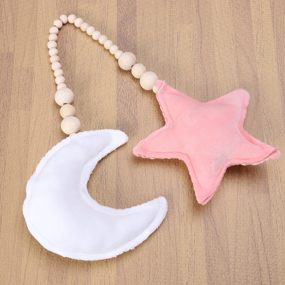 Moon Pentagram Wooden Beads String Hanging DIY Ornament Baby Crib Decor Shooting Props for Children (Random Color)