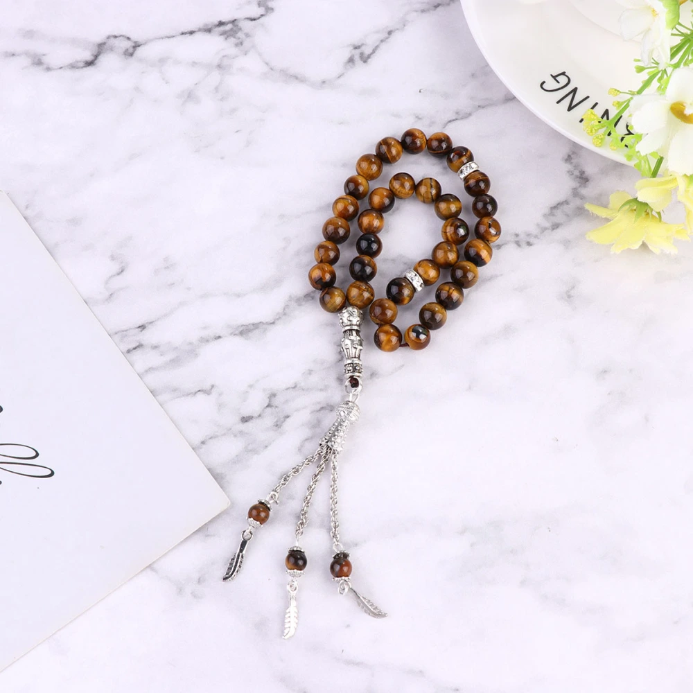 Tiger's Eye Stone Round Small Beads Bracelet String Beads Hand Chain Muslim Bracelet for Women Ladies (33Pcs 8mm Beads)