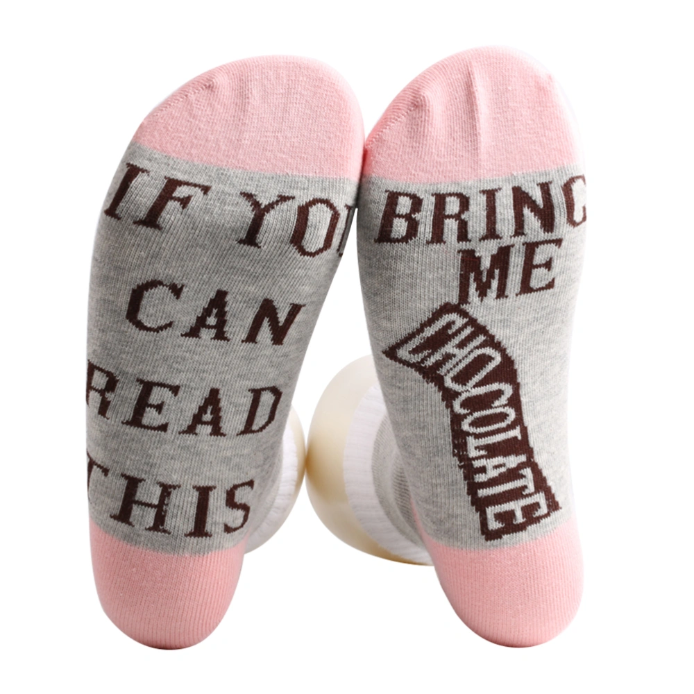 Winter Autumn High Ankle Socks English Letter Sock Cotton Women Men Socks (Pink)