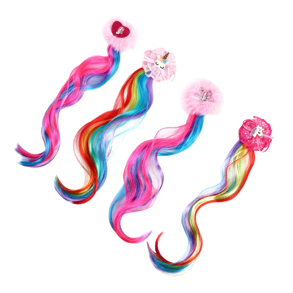 4pcs Rainbow Wigs Barrettes Ponytails Party Cosplay Costume Hair Accessories (Random Style)