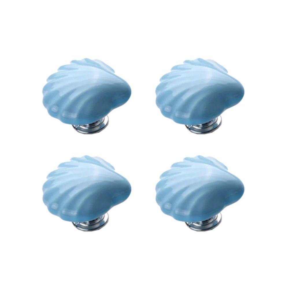 4pcs Ceramic Shell Knobs Sea Style Pull Handle Unique Door Knobs Funiture Door Handles for Cabinet Drawer (Blue)