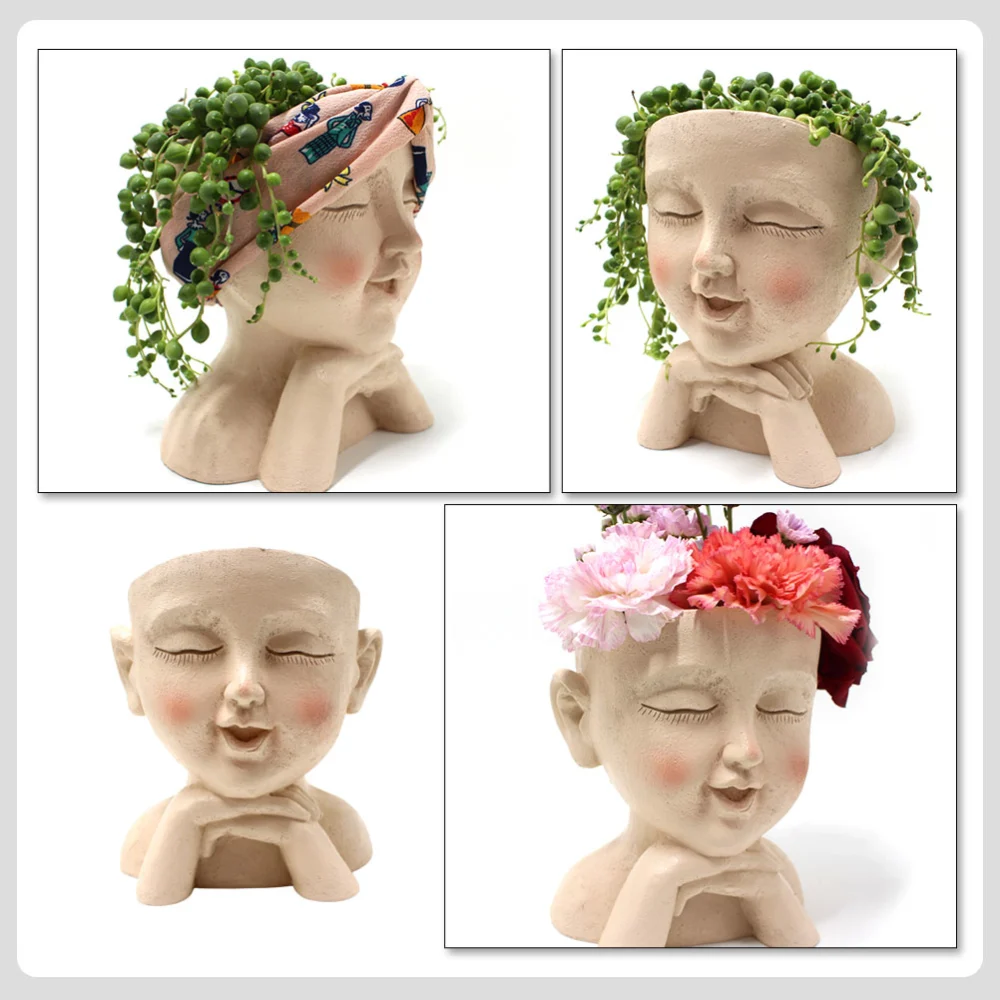 Resin Craft Flowerpot Creative Face Figurine Flowerpot Plant Container Decor