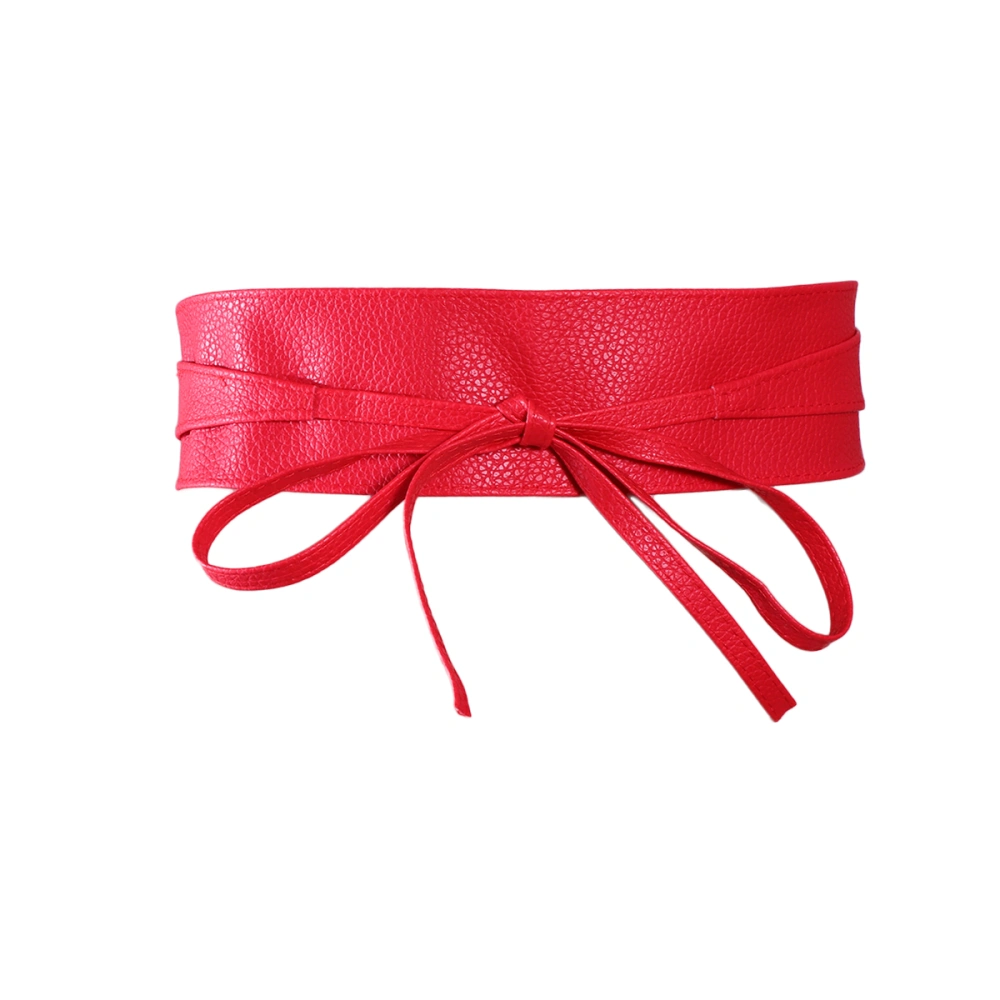 Fashion Women PU Leather Bow Tie Waistband Waist Belt Strap Cummerbund for Dress (Red)