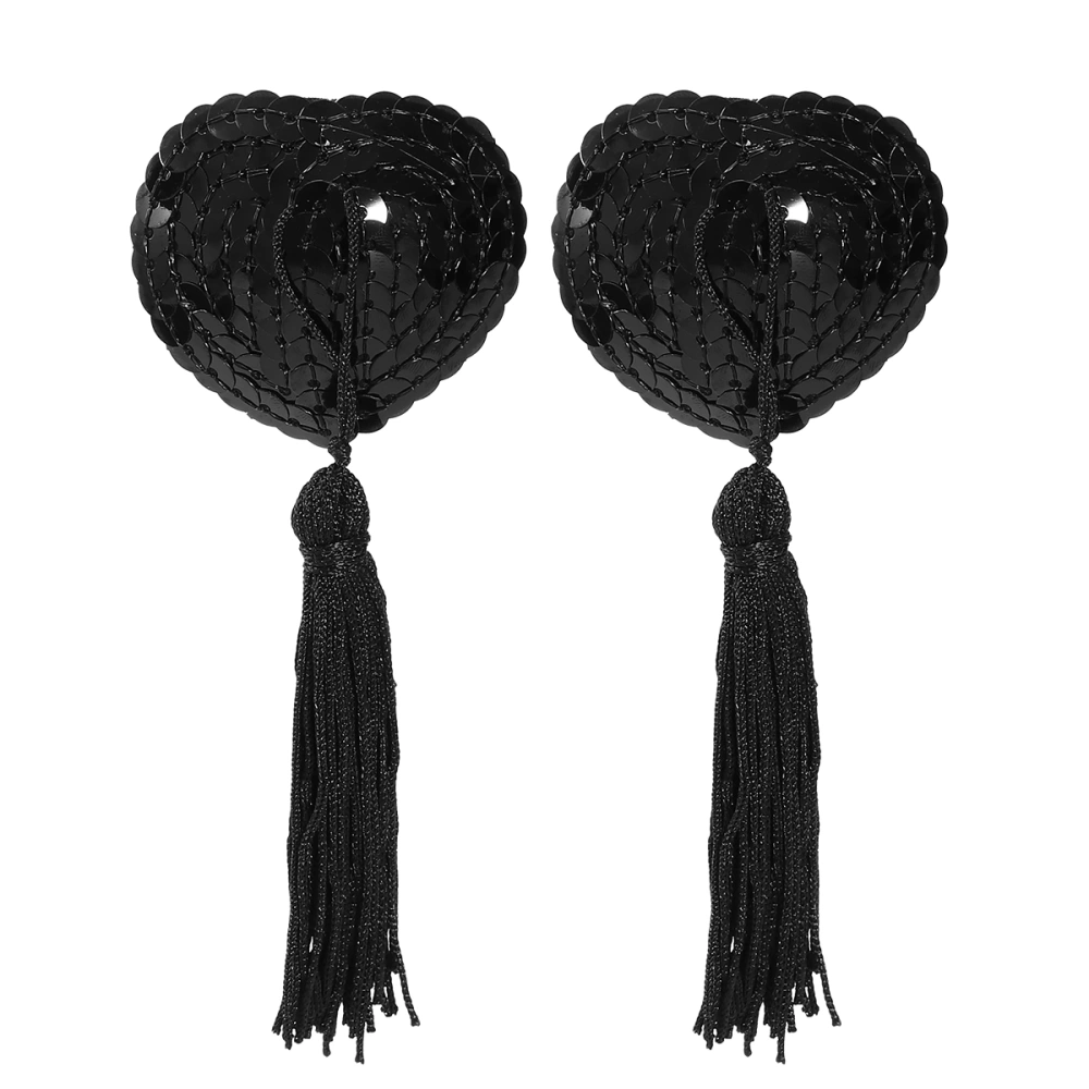 TINKSKY Pair of Adhesive Breast Pasties Sequins Stickers Cover Lave Heart Tassel Breast Concealer Pad for Women (Black)