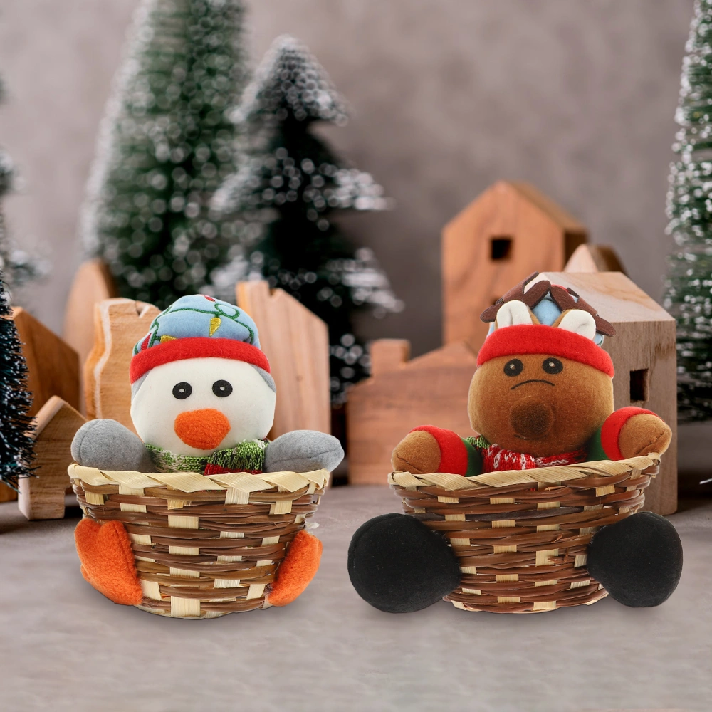 2Pcs Christmas Candy Basket Decorative Elk Snowman Cookies Food Fruit Holder Bamboo Basket