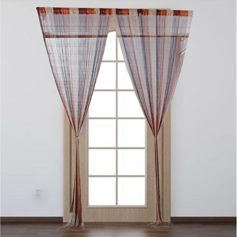 100*200cm Fashionable String Curtain Decorative Drapes Thread Curtains for Bedroom Living Room (Khaki)