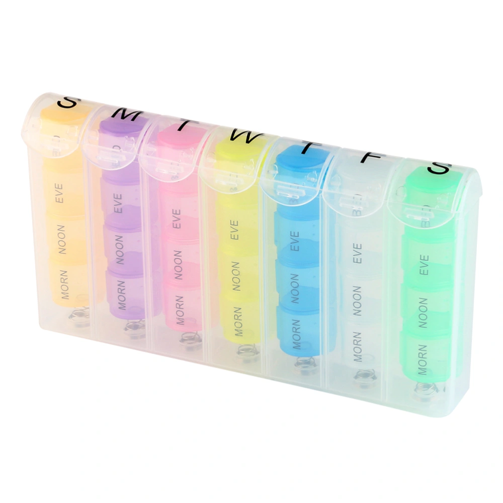 1pc One Week MORN/NOON/EVE/BED Pill Organizer with Push Butto