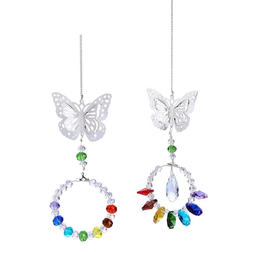 2 Pcs Crystal Pendant Beads Chain Ornament Decor Portable Door Window Decoration Pendant Car Interior Hanging Party Costume Decor Hanging Supplies (Octagonal Beads, Beading Style)