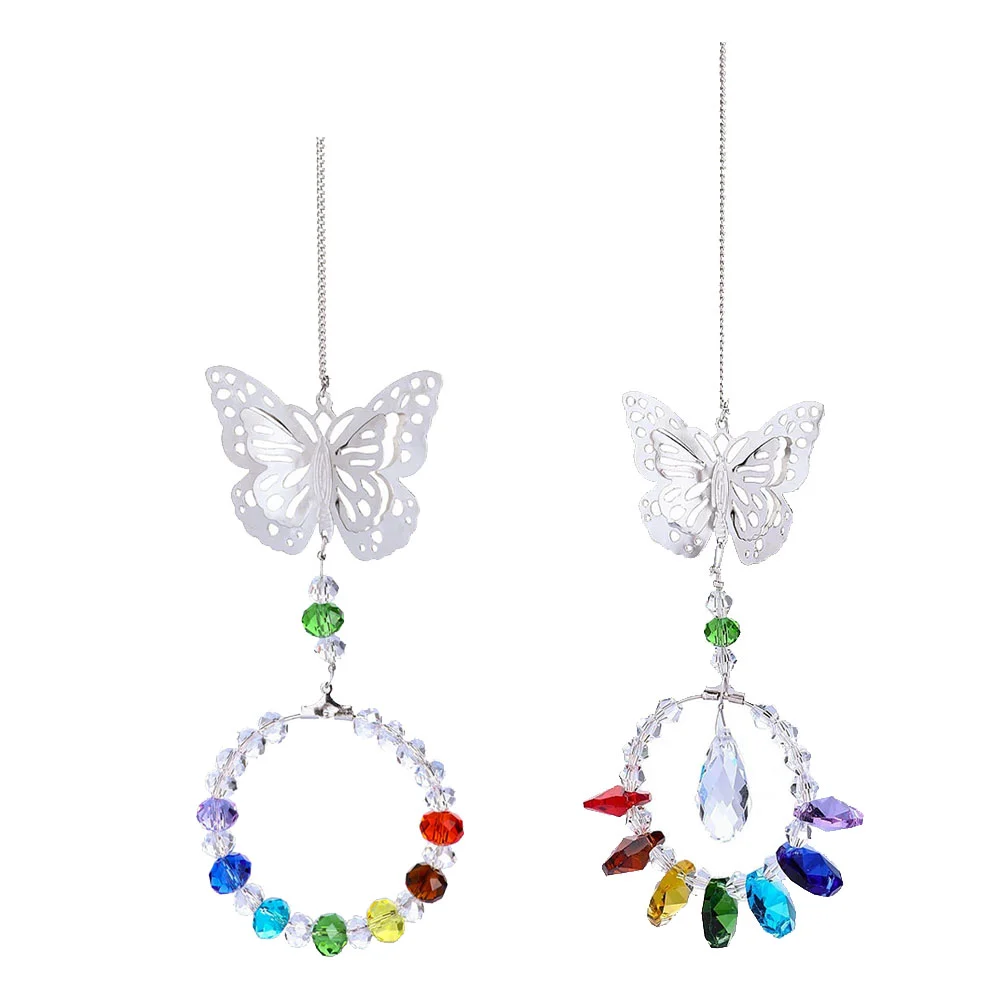 2 Pcs Crystal Pendant Beads Chain Ornament Decor Portable Door Window Decoration Pendant Car Interior Hanging Party Costume Decor Hanging Supplies (Octagonal Beads, Beading Style)