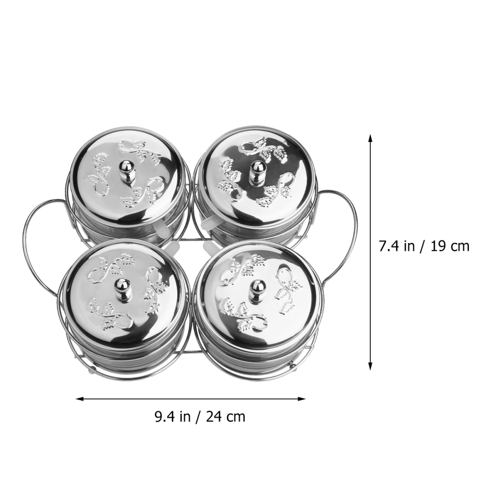 Stainless Steel Seasoning Box Spice Jars Kitchen Spice Storage Box Salt Sugar Pepper Condiment Container with Lid (Visible 4-box)