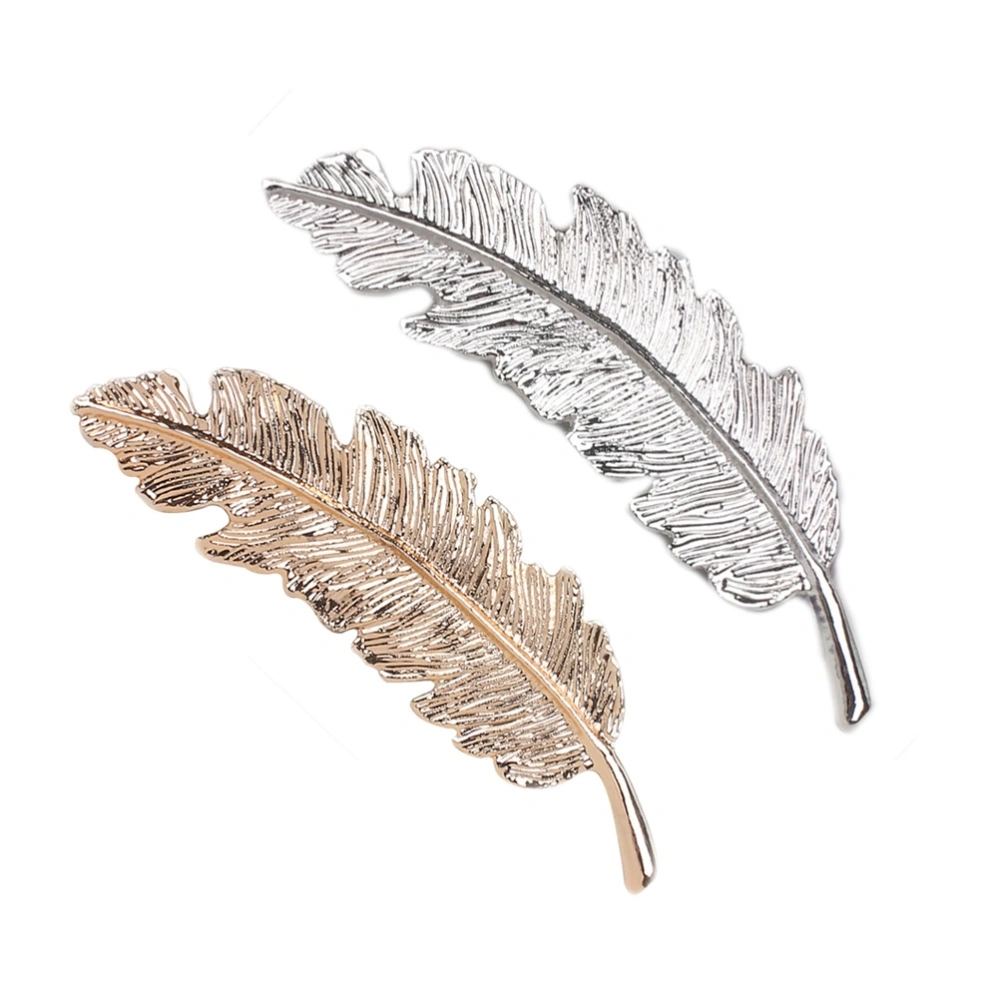 2pcs Fashionable Leaf Shaped Ponytail Holder Clip Hairpins Barrettes Hair Accessories for Women Girls (Golden + Silver)