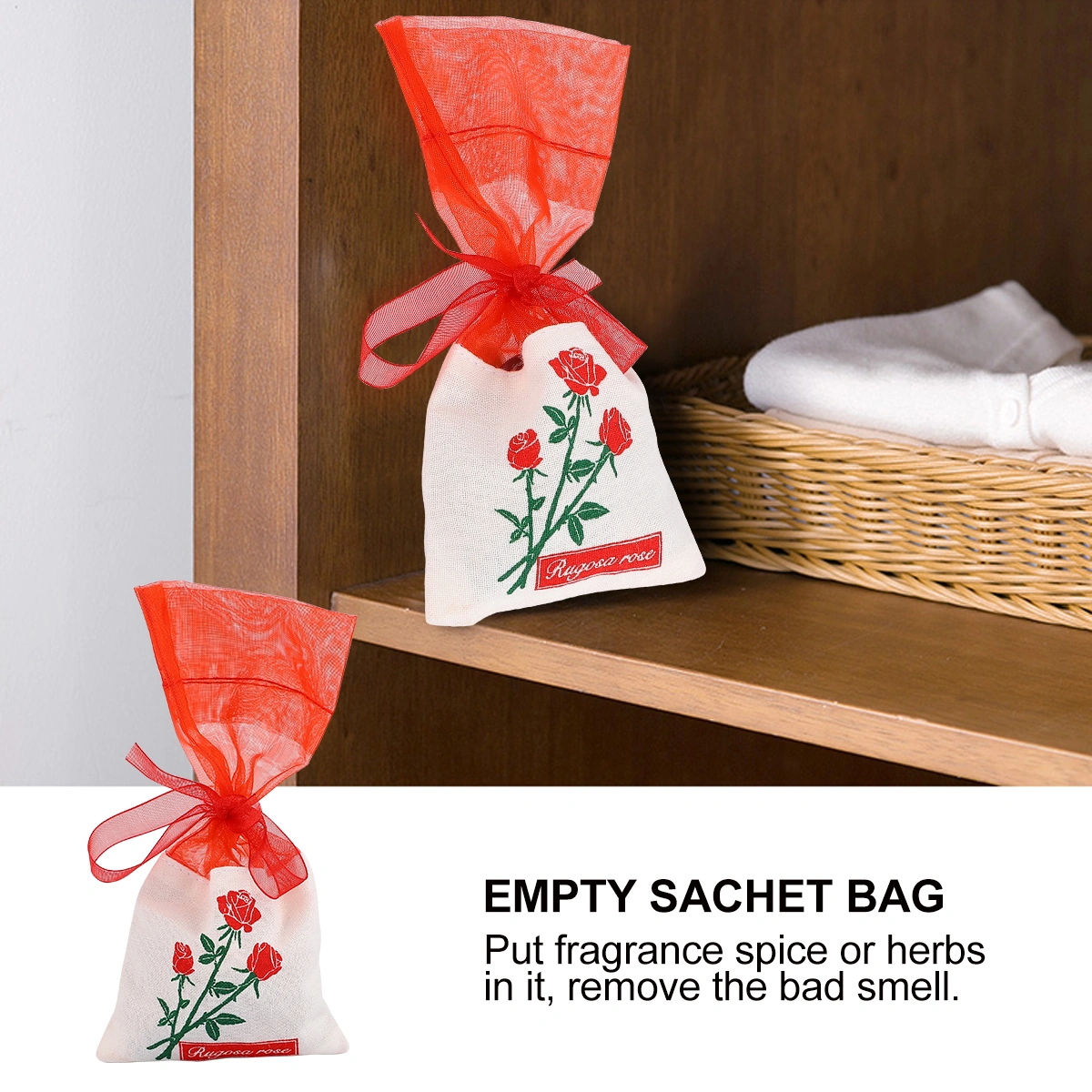 12PCS Chinese Style Silk Sachet Lavender Sachet Aromatic Air Refresh Sachet for Car Wardrobe Home (Red Gauze + Rose)