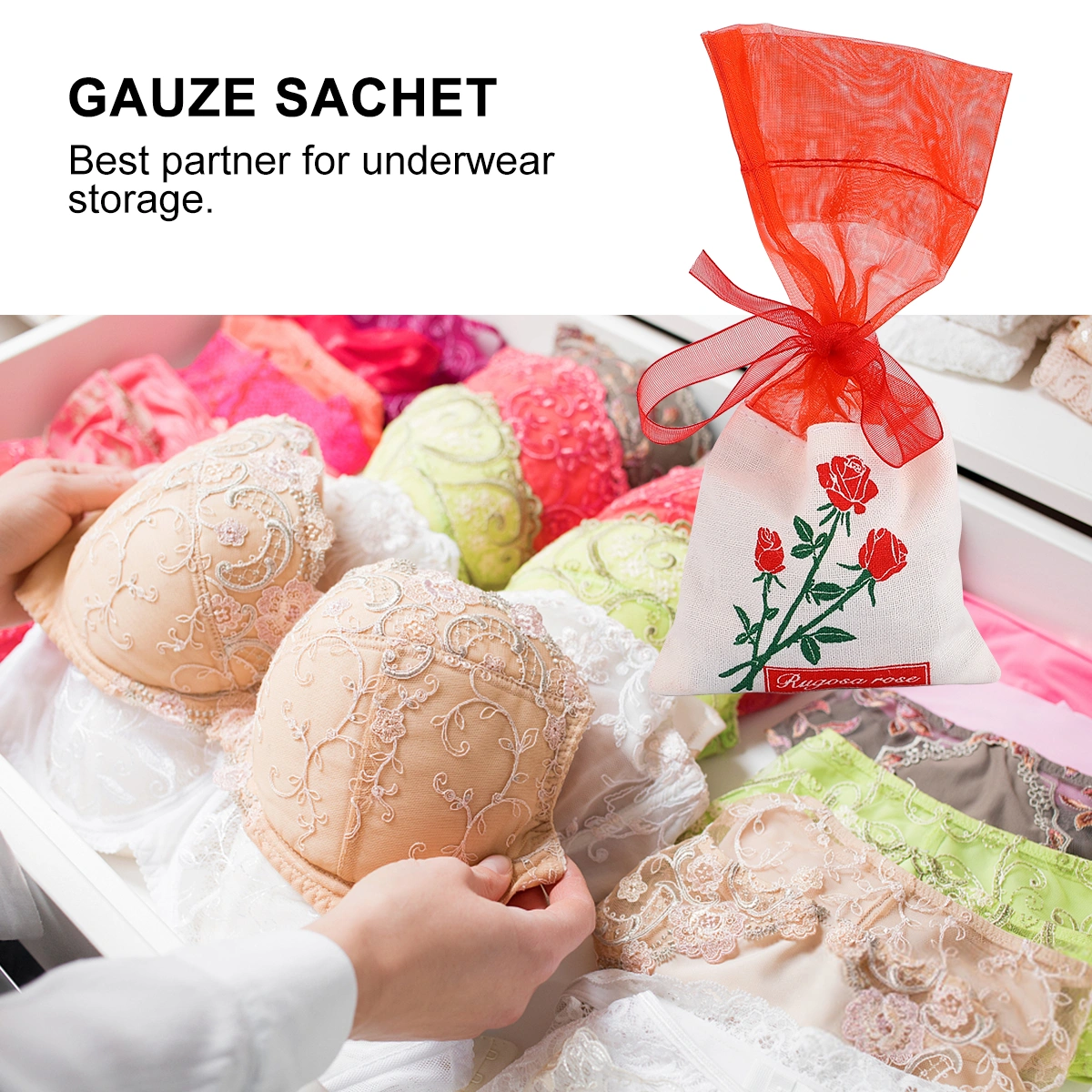 12PCS Chinese Style Silk Sachet Lavender Sachet Aromatic Air Refresh Sachet for Car Wardrobe Home (Red Gauze + Rose)