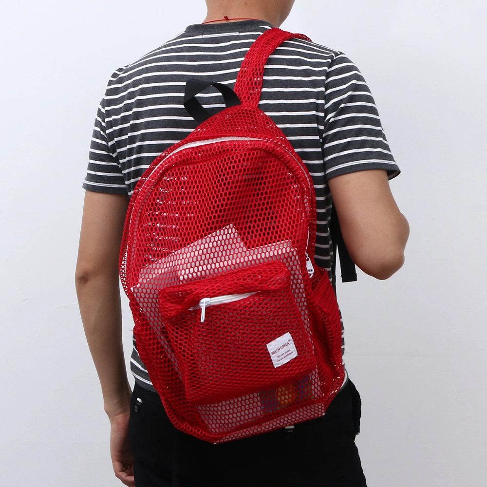 Casual Backpack Shoulder Bag Travel School Bag See Through Mesh Backpack for Kids Men Women (Red)