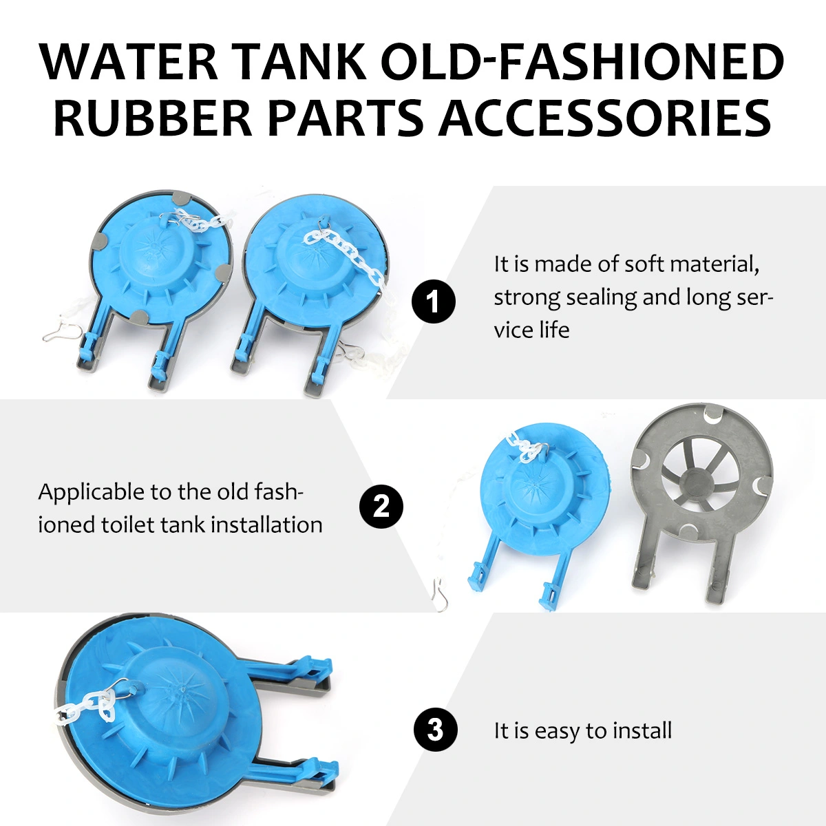 2Pc Water Tank Old-fashioned Rubber Parts Accessories Toilet Drain Plugs Shoot Closure Seal Cover Rubber Flap Cover with Chain (Blue)