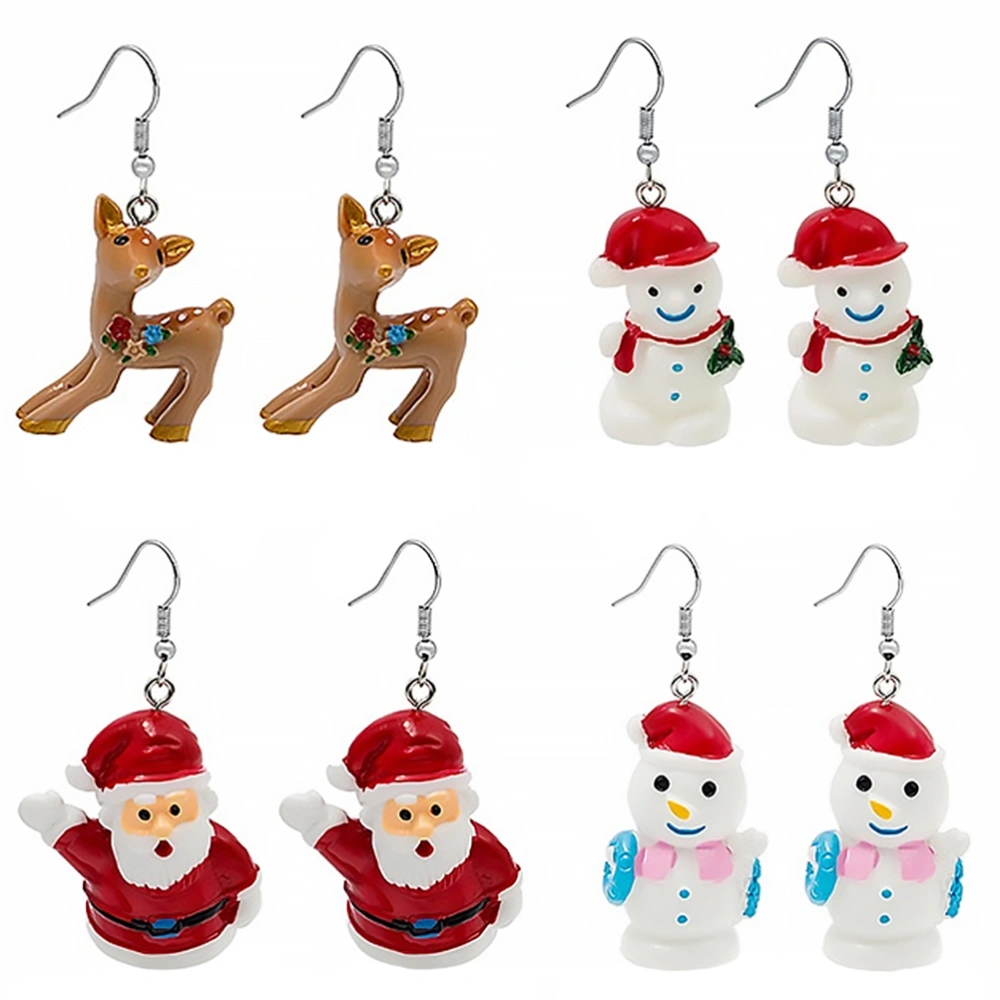 4 Pairs Christmas Earrings Creative Santa Claus Snowman Earrings Women Earrings