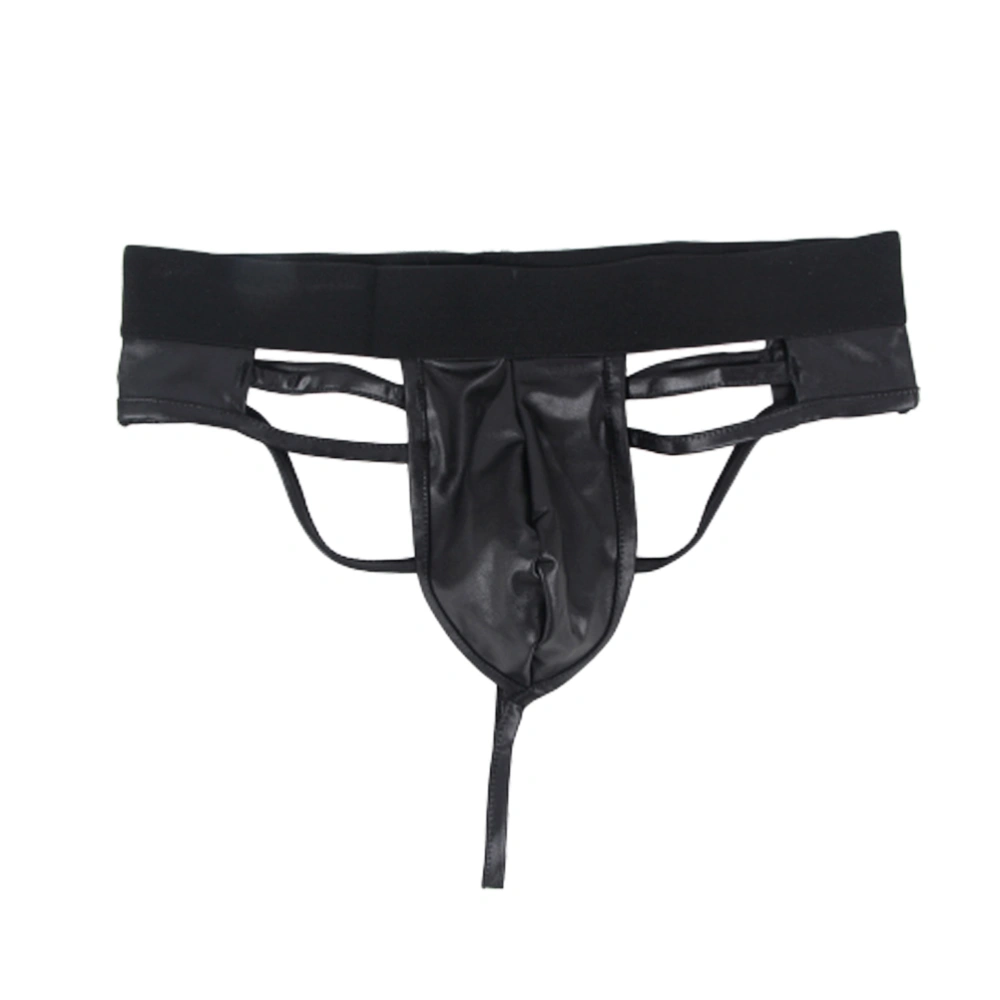 Men's Sexy Underpants Tight Leather Thong Underwear T-back Briefs Panties Sex Tool Size S Black