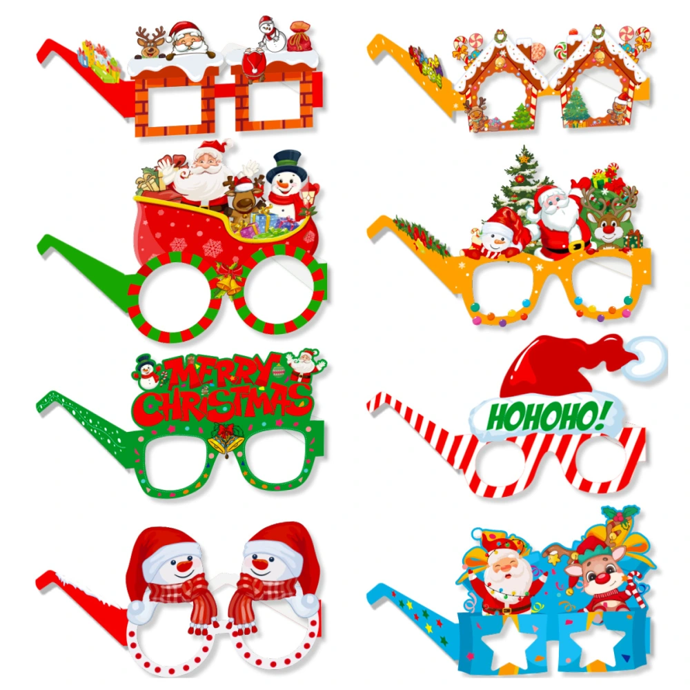 8Pcs Christmas Paper Glasses Party Glasses ​Frames Xmas Decoration Eyeglasses Photo Prop