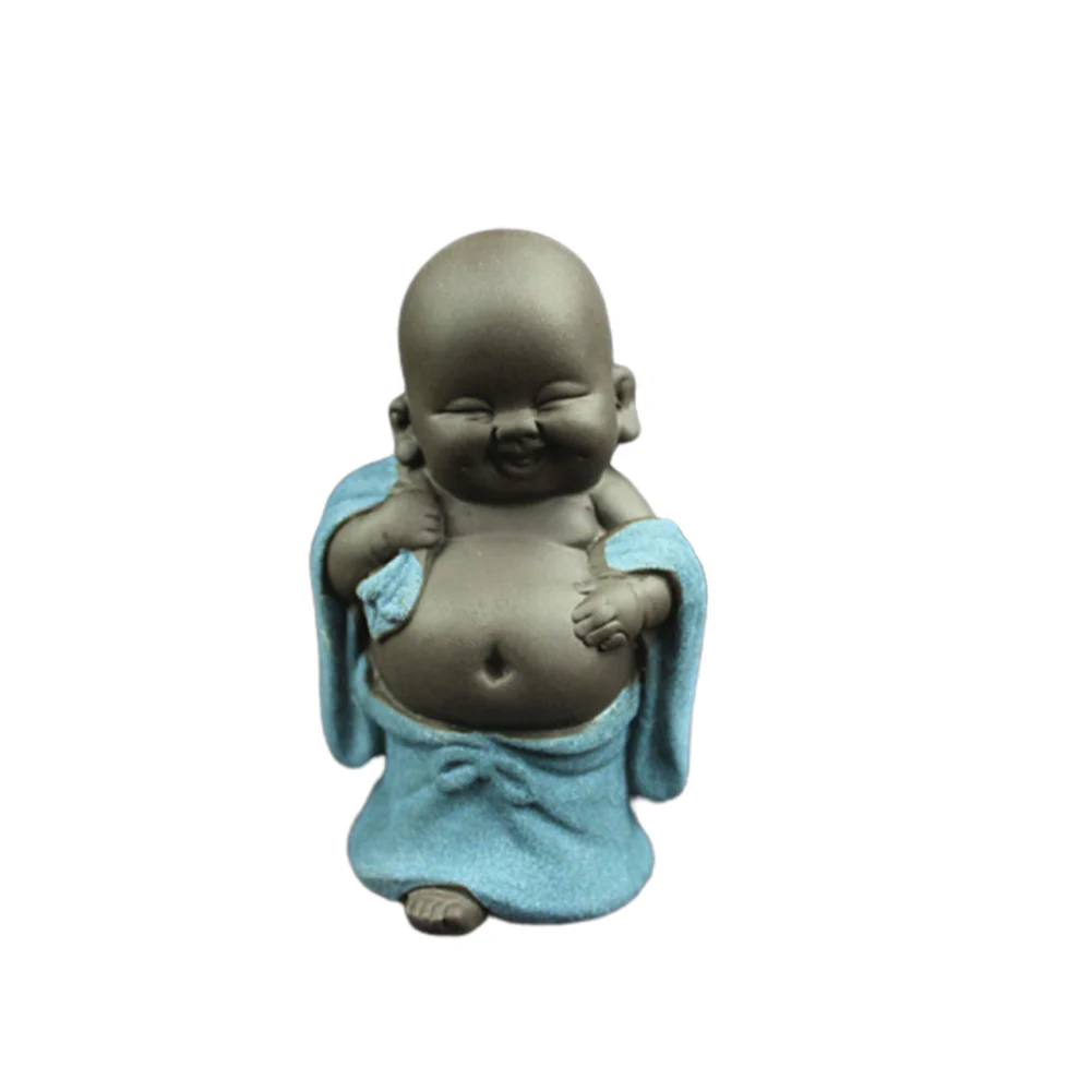 Ceramic Maitreya Buddha Statue Tea Sculpture Hand Carved Figurine Craft Display Ornament Home Tea Ceremony Decoration (Style Be Kind, Sky-blue)