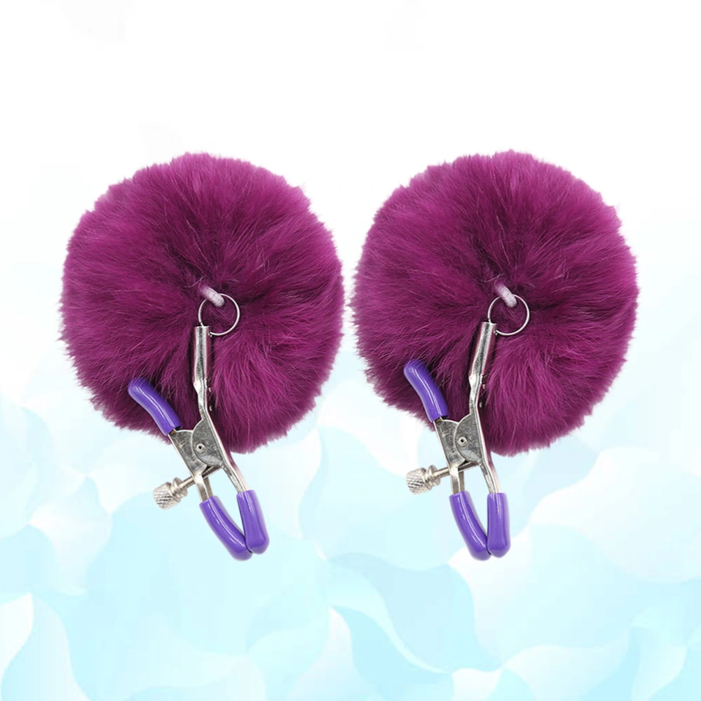 1 Pair Plush Ball Breast Clamps Flirting Clamps Toys Massager for Women Female (Purple)